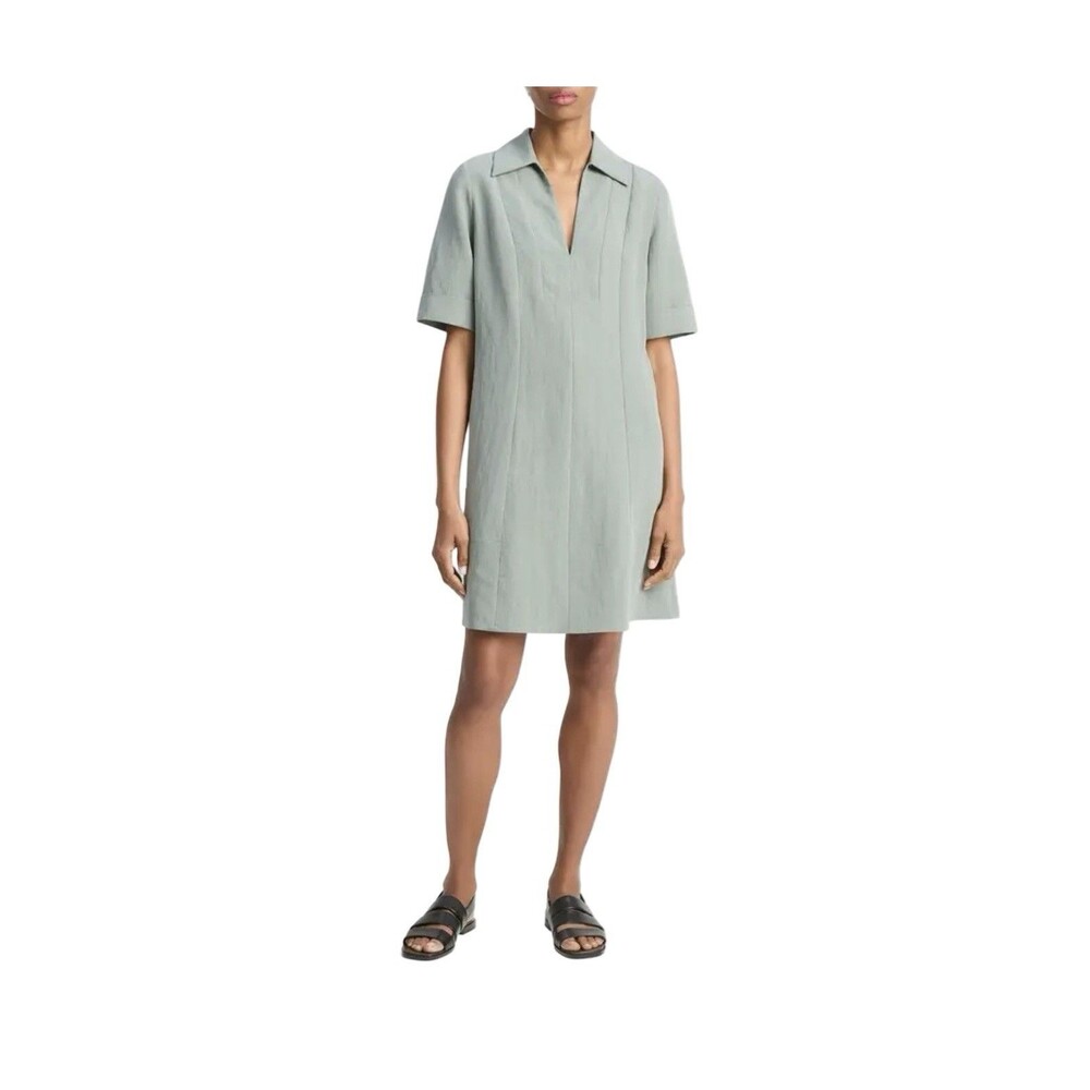 Vince A-Line Clay Sage Green Pocket Short Knee Length Dress Size Small NWY $448